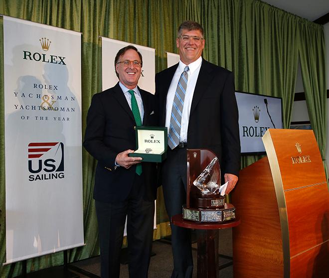 From left, Peter Nicholson, Rolex Watch U.S.A’s Senior Advisor, Communications, and Rolex Yachtsman of the Year Brian Porter ©  Rolex/Tom O'Neal
